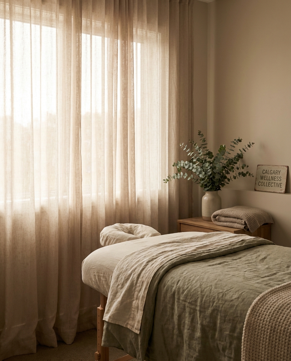 The treatment room at Peace of Mind Massage Therapy